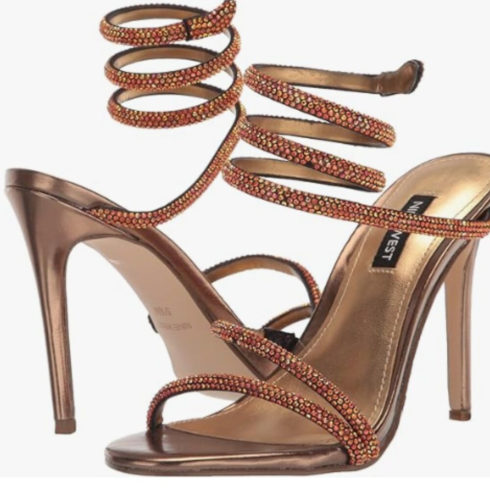 Nine West Brown Rhinestone Heels Elegant Design Misses Size 7M